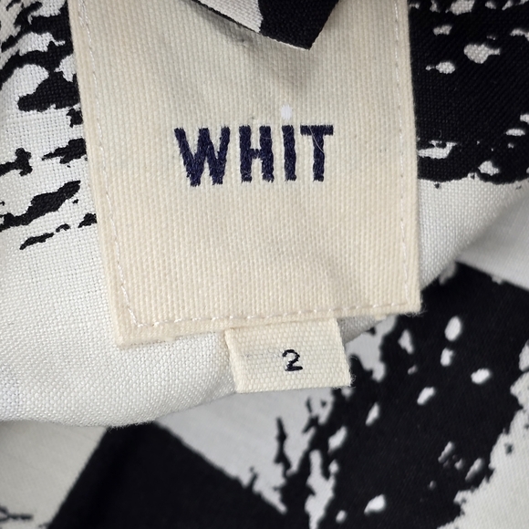 WHIT B&W Abstract Print Midi Dress XS Linen Silk Tie Waist Tulip Skirt BeachBoho - Picture 8 of 14